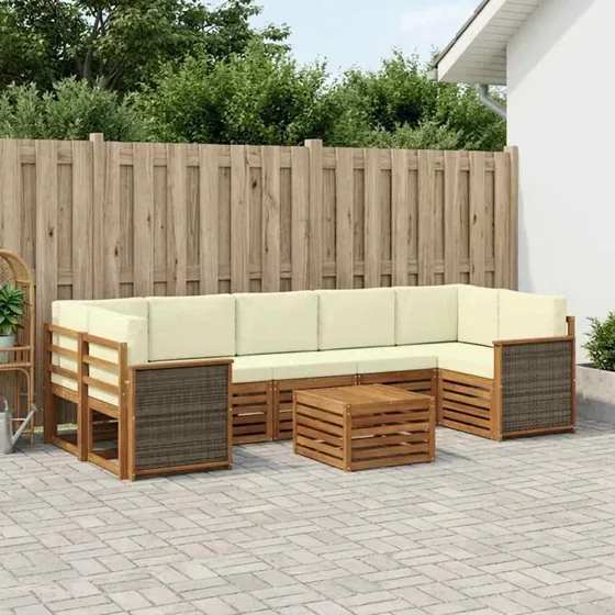 vidaXL Udendørs Sofagruppe 8 pcs Naturlig/Fløde Massivt Akacietræ