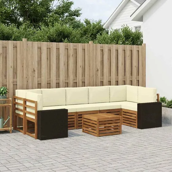 vidaXL Udendørs Sofagruppe 8 pcs Naturlig/Fløde Massivt Akacietræ