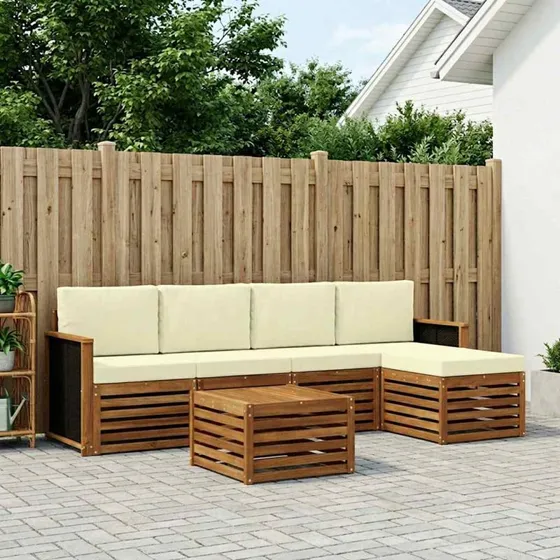 vidaXL Udendørs Sofagruppe 6 pcs Naturlig/Fløde i Massivt Akacietræ