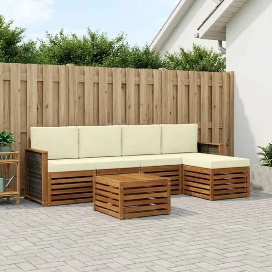 vidaXL Udendørs Sofagruppe 6 pcs Naturlig/Fløde i Massivt Akacietræ