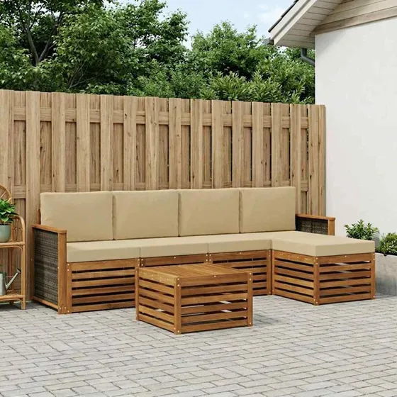 vidaXL Udendørs Sofagruppe 6 pcs Naturlig/Beige i Massivt Akacietræ