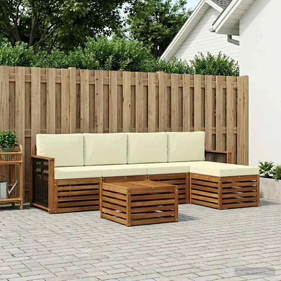 vidaXL Udendørs Sofagruppe 6 pc Naturlig/Fløde i Akacietræ