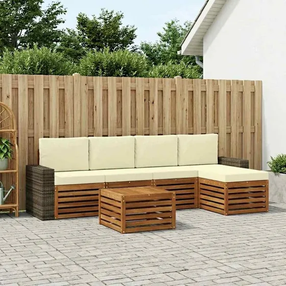 vidaXL Udendørs Sofagruppe 6 pcs Naturlig/Fløde i Massivt Akacietræ