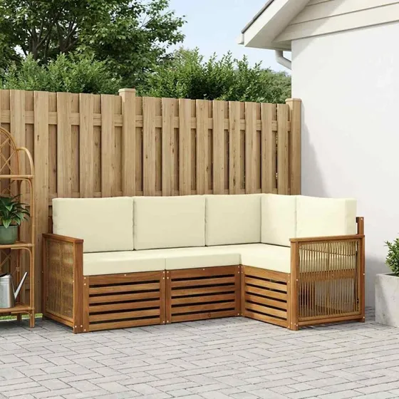 vidaXL Sofasæt 4-del i massivt akacietræ med puder