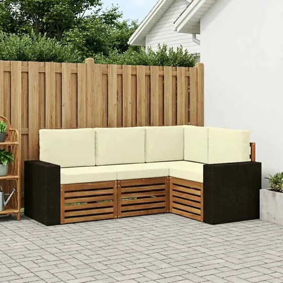 vidaXL Sofasæt 4-pces i Massivt Akacietræ med Puder