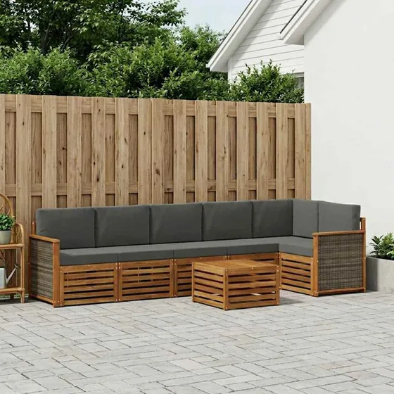 vidaXL Sektionalsofa sæt 6 pc Akacietræ Naturlig/Antracit