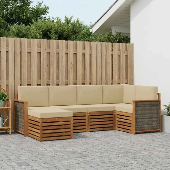 vidaXL Sektionalsofa 5-pces Naturakacietræ med Polyesterhynder