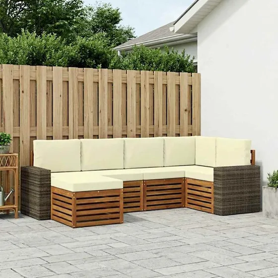 vidaXL Sektionalsofa sæt 6 pc Naturlig/Fløde i Akacietræ