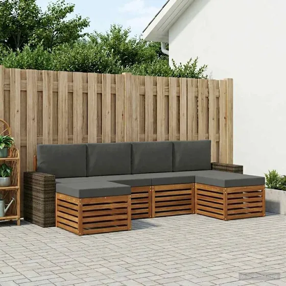vidaXL Sofasæt 6-del, Naturlig/Antracit, Massivt Akacietræ