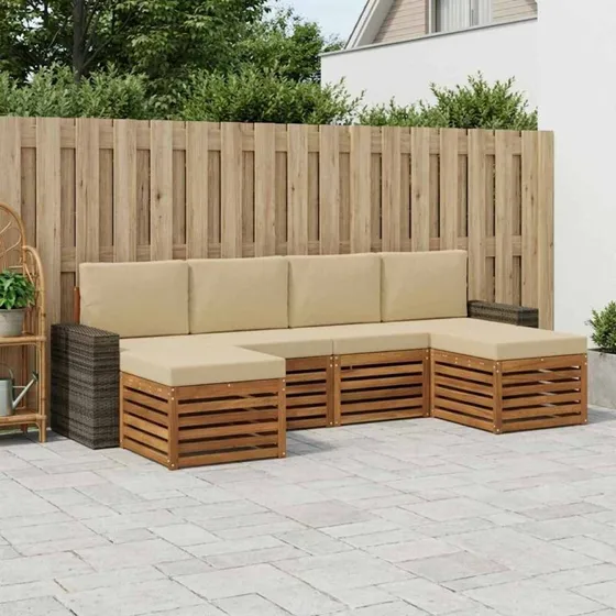 vidaXL Sofasæt 6-pces Naturlig/Beige Akacietræ