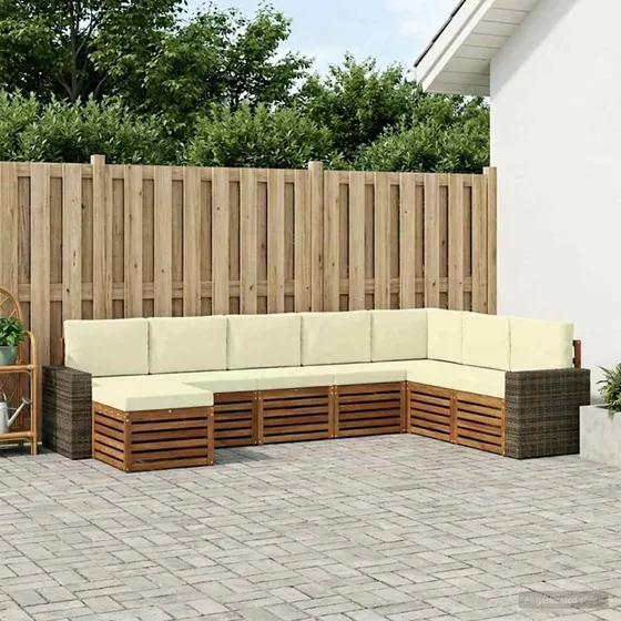 vidaXL Udendørs Sofagruppe 8 pcs Naturlig/Fløde i Massivt Akacietræ