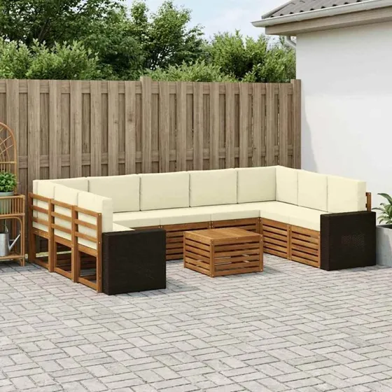 vidaXL Sofasæt 10 del, Naturlig & Fløde, Massivt Akacietræ