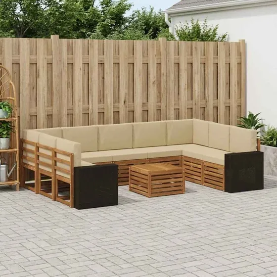 vidaXL Sofasæt 10 del, Naturlig/Beige, Massivt Akacietræ
