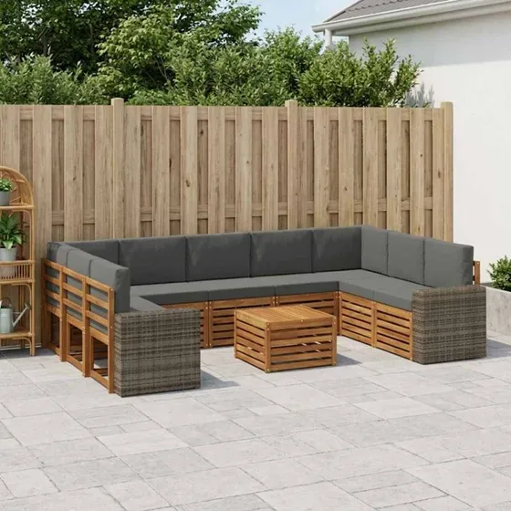 vidaXL Sofasæt 10 del, Naturlig/Antracit, Massivt Akacietræ