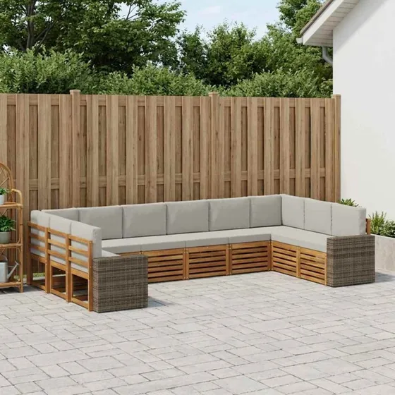 vidaXL Udendørs Sofagruppe 10 pcs Natur/lysegrå Akacietræ