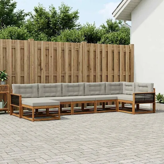 vidaXL Udendørs Sofagruppe 7 pc Natur/lysegrå