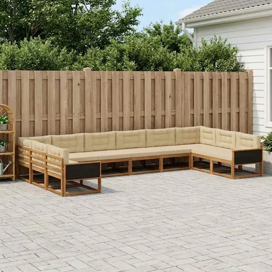 vidaXL Udendørs Sofagruppe 10-del, Naturlig/Beige, Akacietræ & Rattan