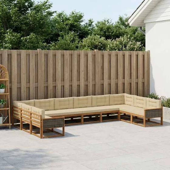 vidaXL Udendørs Sofagruppe 10 dele Naturlig/Beige i Akacietræ