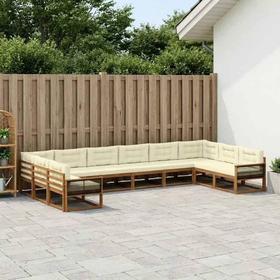 vidaXL Udendørs Sofagruppe 10 pcs Naturlig/Fløde med Akacietræ