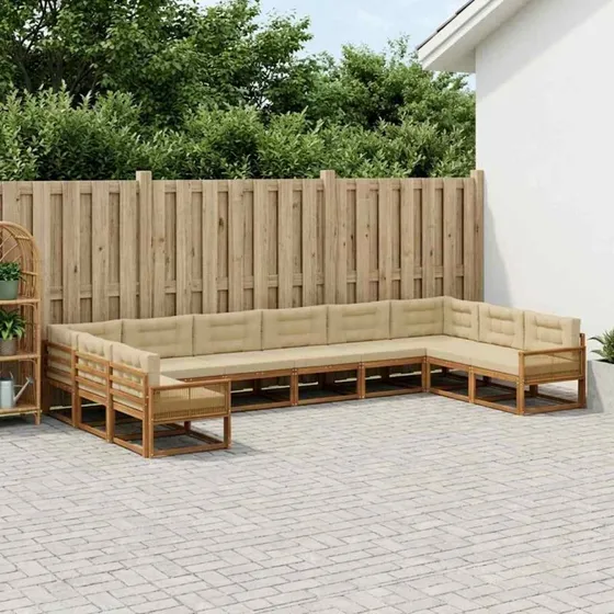 vidaXL Udendørs Sofagruppe 10 dele Naturlig/Beige i Akacietræ