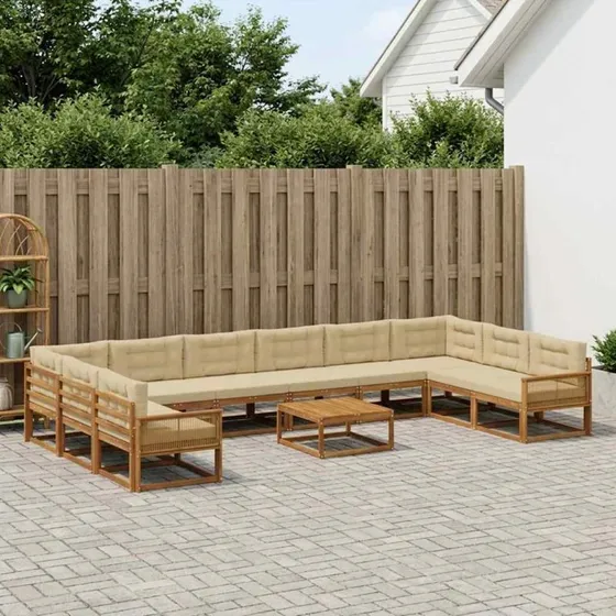 vidaXL Udendørs Sofagruppe 11 pcs Akacietræ Naturlig/Beige