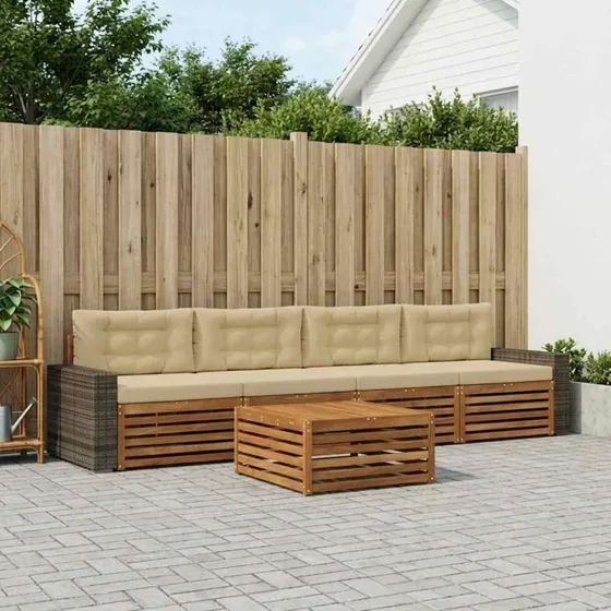 vidaXL Udendørs Sofagruppe 5-pcs Naturlig/Beige Massivt Akacietræ