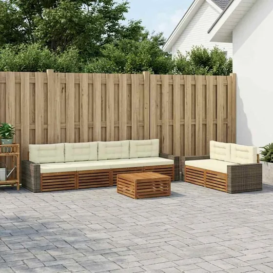 vidaXL Udendørs Sofagruppe 7 pcs Naturlig/Fløde Akacietræ