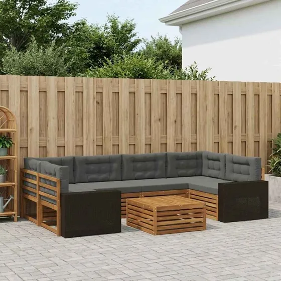 vidaXL Udendørs Sofagruppe 7 pc Naturlig/Antracit Akacietræ