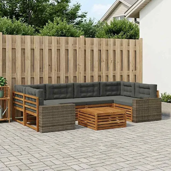 vidaXL Udendørs Sofagruppe 7 pc Naturlig/Antracit Akacietræ