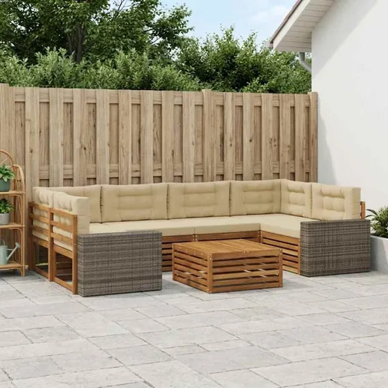 vidaXL Udendørs Sofagruppe 7 dele, Naturlig/Beige, Polyester