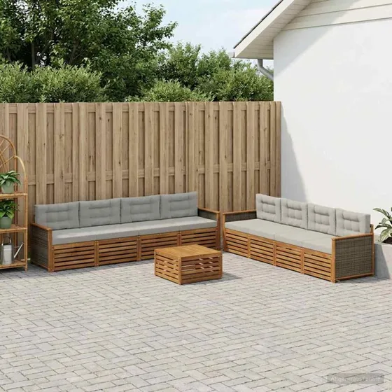 vidaXL Udendørs Sofagruppe 9 pcs Naturfarvet Akacietræ med Lysegrå Puder