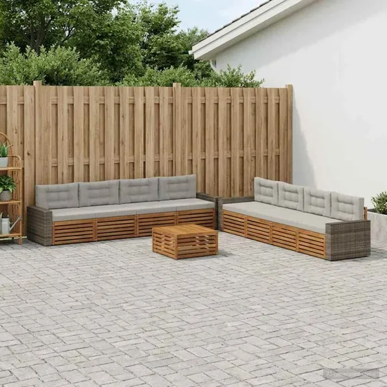 vidaXL Udendørs Sofagruppe 9 pcs Natur/lysegrå Akacietræ