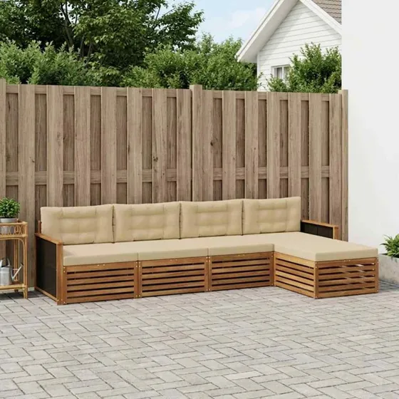 vidaXL Udendørs Sofagruppe 5-pcs Naturlig Beige Polyester