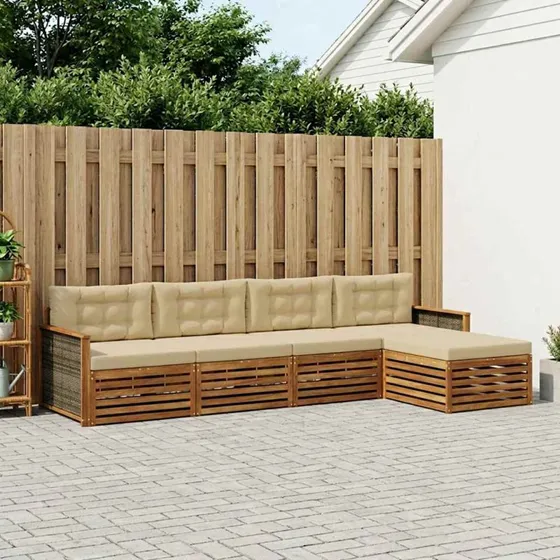 vidaXL Udendørs Sofagruppe 5 pcs Naturlig/Beige i Massivt Akacietræ