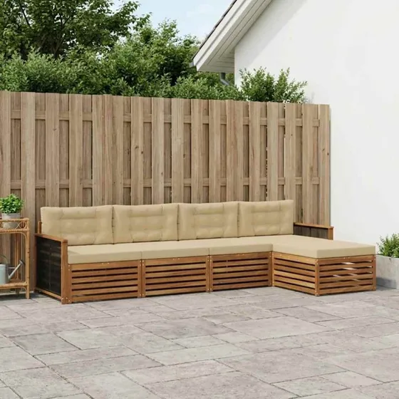 vidaXL Udendørs Sofagruppe 5 pcs Naturlig/Beige i Massivt Akacietræ