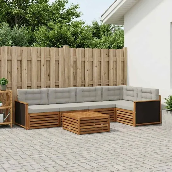 vidaXL Udendørs Sofagruppe 6 pc Natur/Lysegrå Akacietræ