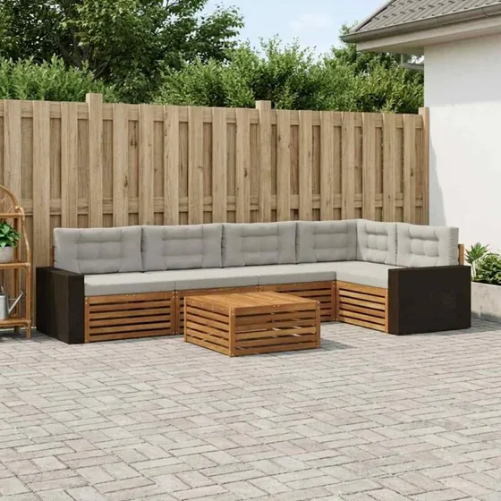 vidaXL Udendørs Sofagruppe 6 pc Natur/Lysegrå Akacietræ