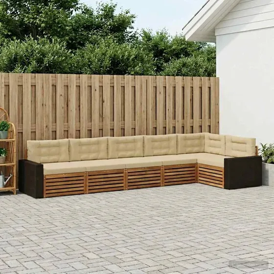 vidaXL Udendørs Sofagruppe 6-pers. Akacietræ Naturlig/Beige 402x172,5x73 cm