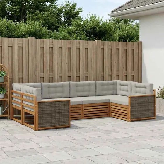 vidaXL Udendørs Sofagruppe 6 pc Naturfarvet/Lysegrå i Massivt Akacietræ