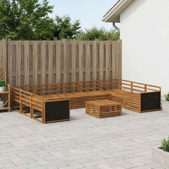 vidaXL Udendørs Sofagruppe 10 pcs Naturfarvet Massivt Akacietræ