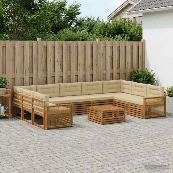 vidaXL 10-del udendørs sofagruppe i massivt akacietræ, naturlig/beige