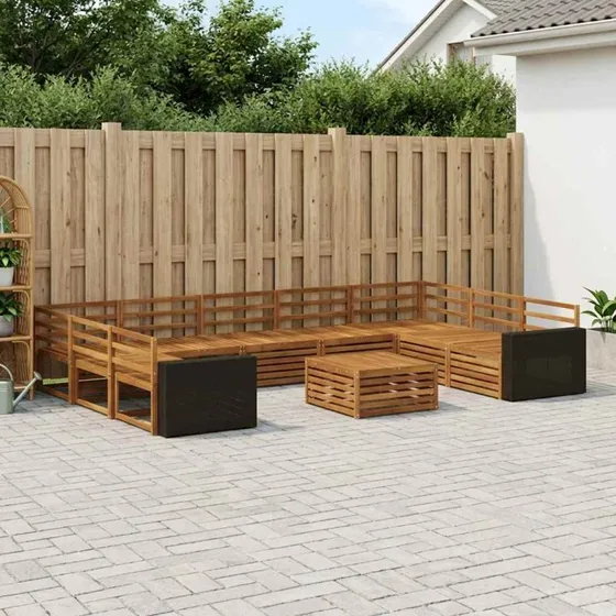 vidaXL Udendørs Sofagruppe 10 pcs Naturfarvet Massivt Akacietræ