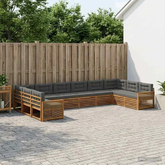 vidaXL Sofasæt 10 pcs Massivt Akacietræ Grå Puder
