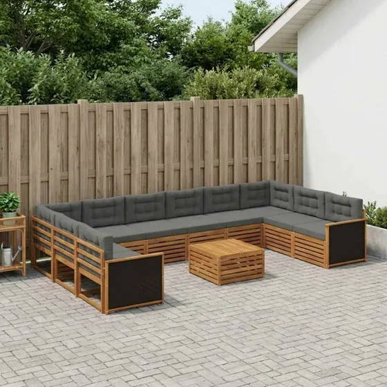 vidaXL Sofasæt 11 pcs i Massivt Akacietræ med Puder