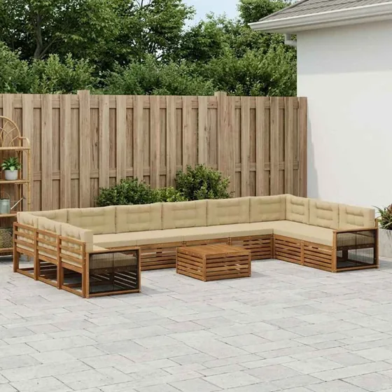vidaXL Sofasæt 11 pcs i Massivt Akacietræ med Puder