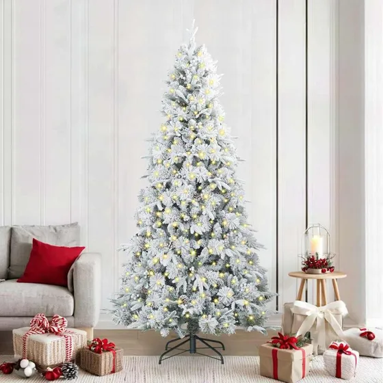 vidaXL Kunstigt Hinged Juletræ 240 cm Hvid med 300 LED'er