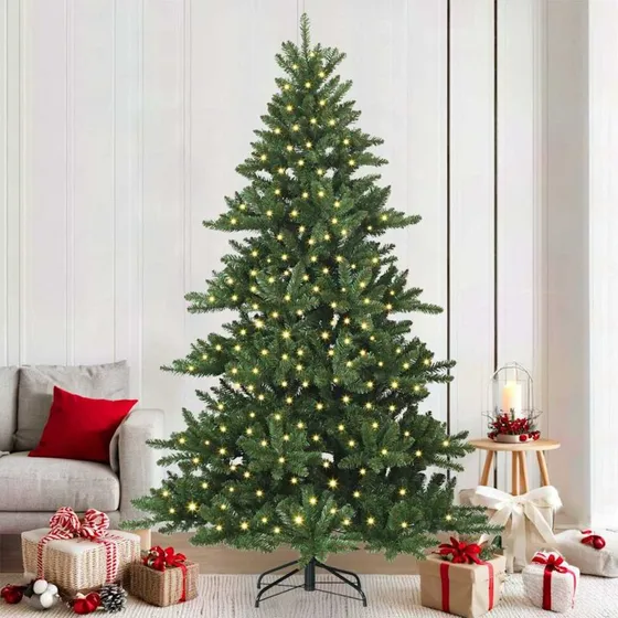 vidaXL Kunstigt Hængslet Juletræ 210 cm Grønt med 300 LED
