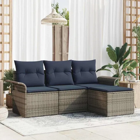 vidaXL Havesofa-sæt 4-deligt grå polyrattan med opbevaring