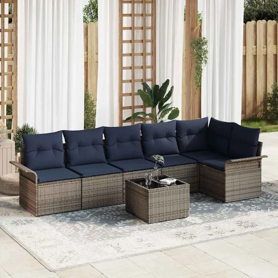 vidaXL Havesofa Sæt 7 dele Grå Polyrattan med Opbevaring