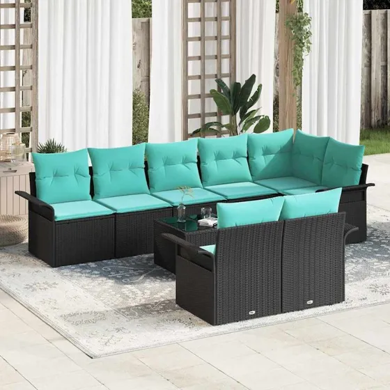 vidaXL Havesofa Sæt 9 pcs Sort Polyrrattan med Opbevaring
